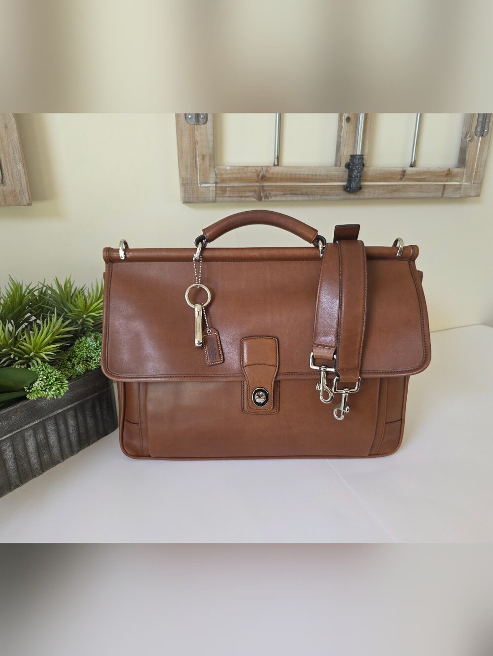 Vintage Coach Barclay Leather Briefcase Messenger Bag Cognac Laptop Work - Picture 2 of 14